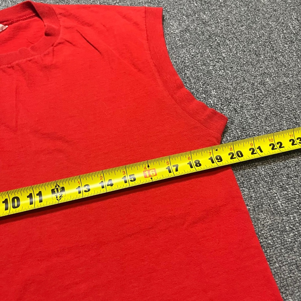 Vintage JC Penney Muscle Tee Size L Red Sleeveless Cotton T-Shirt 80s 90s Blank - Picture 4 of 7